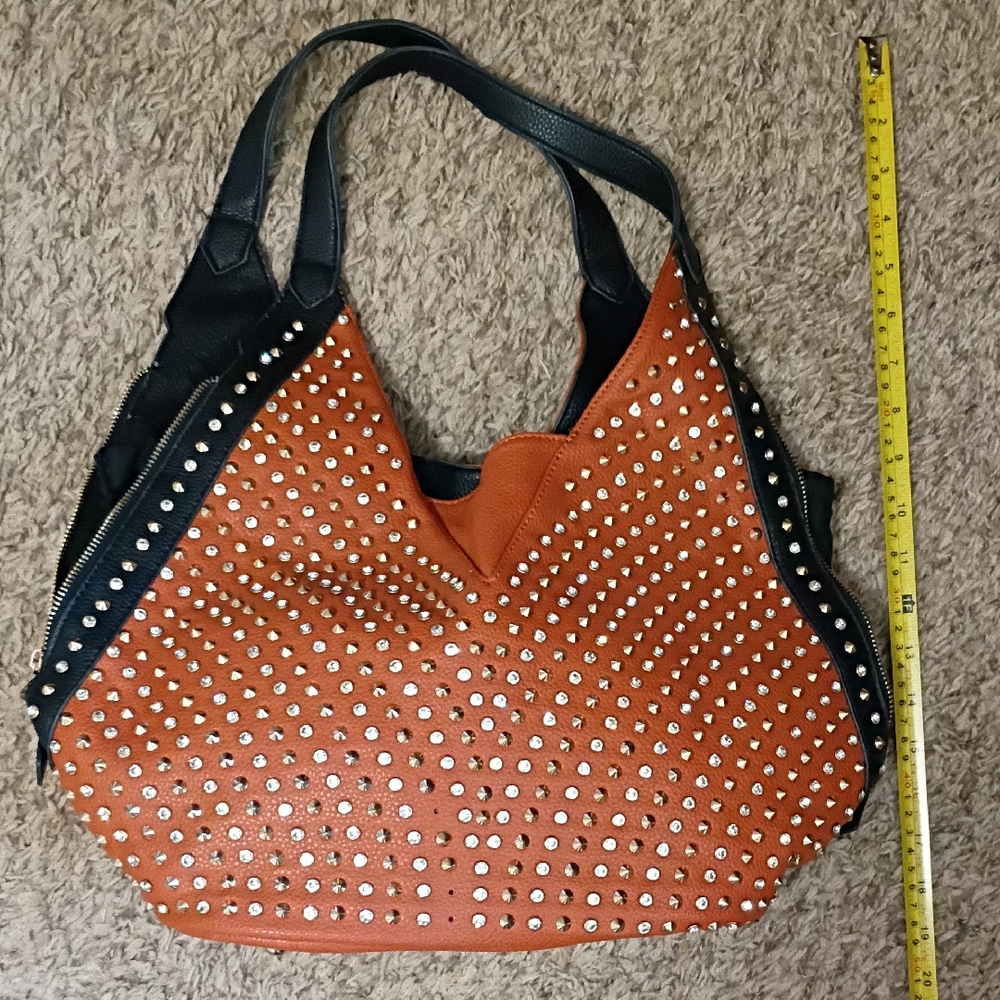 Studded Orange and Black Women's Bag
